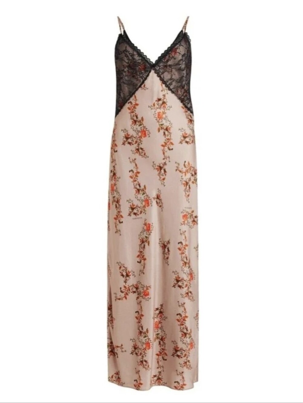 All Saints Black Lace-Trim V-Neck Slip Oto Slip Dress Brown Spaghetti Strap 10 - Picture 5 of 13